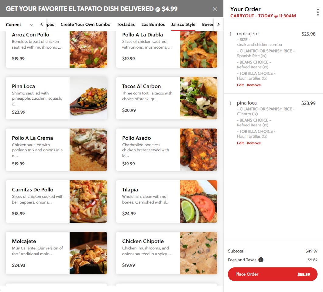 Mexican food Online Ordering eTab
