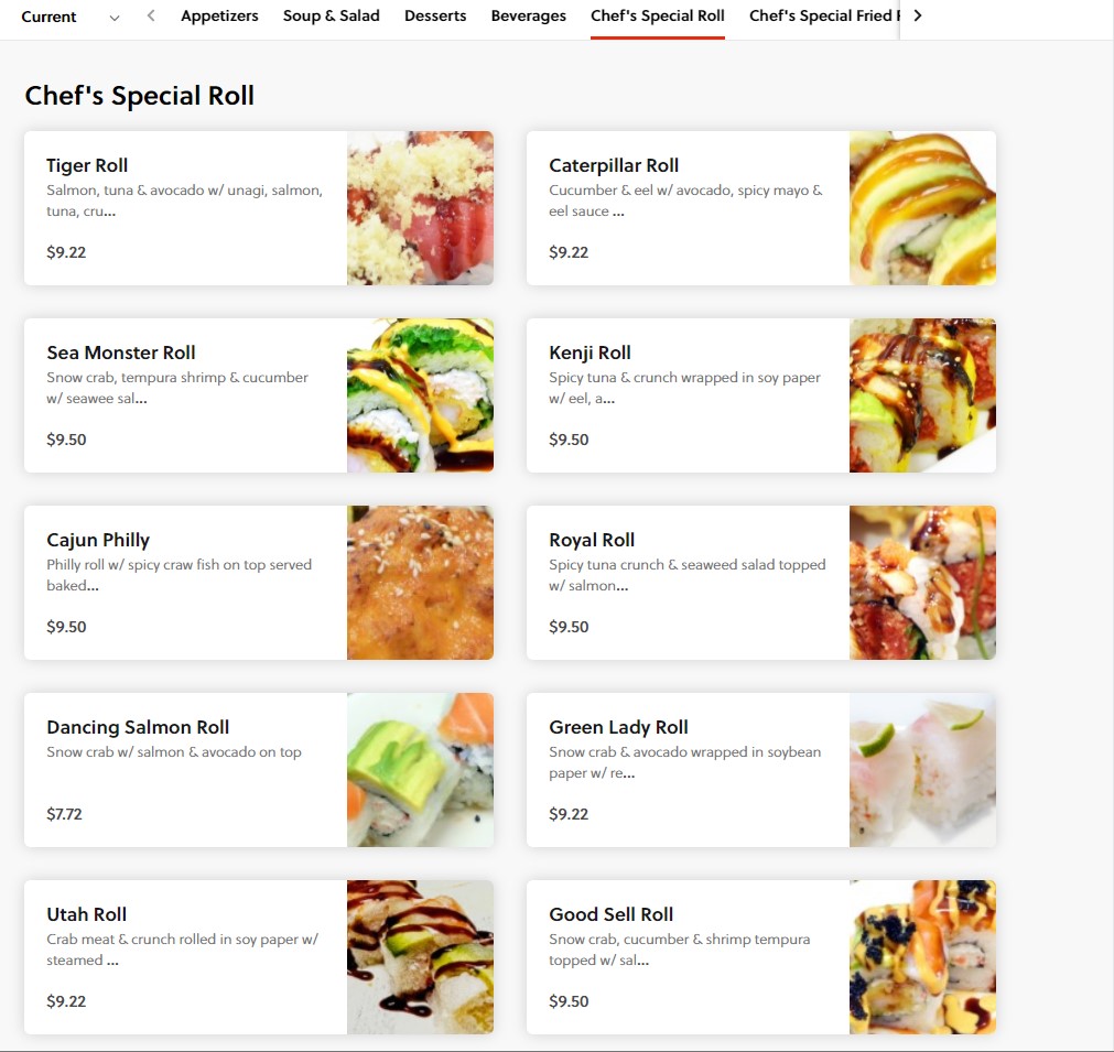 Sushi Online Ordering eTab